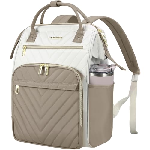 VANKEAN 15.6Inch Laptop Backpack for Women Fashion Computer Work Bag, Large Capacity Waterproof Backpack, College Daypack Business Travel,(Beige-Khaki, 15.6 Inch) - color: Beige-khaki, size: 15.6 Inch