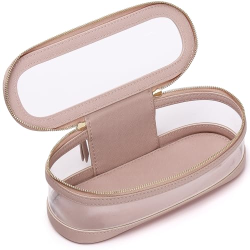 Pinkmik Makeup Brush Case Clear Travel Cosmetic & Toiletry Bag Slim Makeup Bag with Zipper Small Purse Organizer Car Essential Bag for Women (Pink, SLIM L) - color: Pink, size: SLIM L