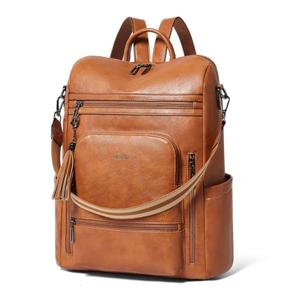 Shrrie Vegan Leather Laptop Backpack for Women 15.6 inch Work Backpack Fashion Travel Backpack Purse for Business College - color: Brown02
