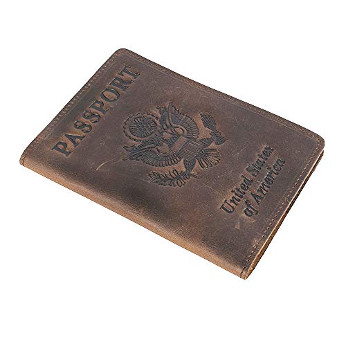 RFID Blocking Passport Holder Travel Wallet - Genuine Crazy Horse Leather for Men(Coffee) - color: Coffee