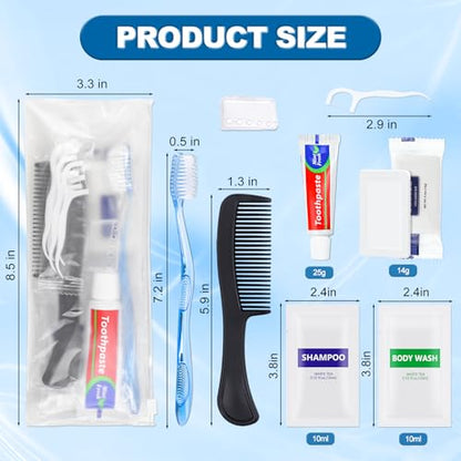 5 Sets Personal Hygiene Kit Basic Toiletry Kits Homeless Supplies Bulk for Travel,Charity,Business Include 5 Toothbrush, 5 Toothpaste, 5 Comb, 5 Bath Soap, 5 Shampoo,5 Body Wash, 25 Floss Picks - size: Pack of 5