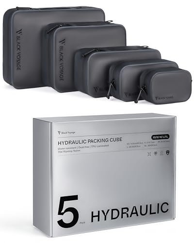 BlackVoyage Travel Hydraulic Packing Cube, Dust and Water-Resistant, Translucent TPU Laminated 70D Ripstop Nylon (Black, 5 Pack (XS/S/M/L/XL)) - size: 5 Pack (XS/S/M/L/XL)