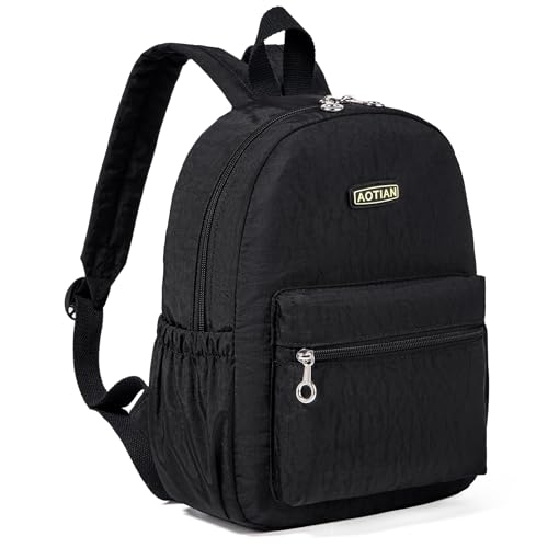 AOTIAN Mini Lightweight 11.8 Inch Backpack Durable Travel Hiking Women and Girls Small Daypack, 7 Liters Black - color: Black