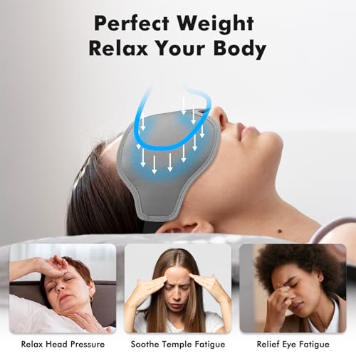 Sleep Eye Mask for Men Women, Weighted Sleeping Mask for Side Sleeper, Travel Blackout Night Blindfold Eye Shade Cover with Adjustable Strap (Silver Gray) - color: Silver Gray