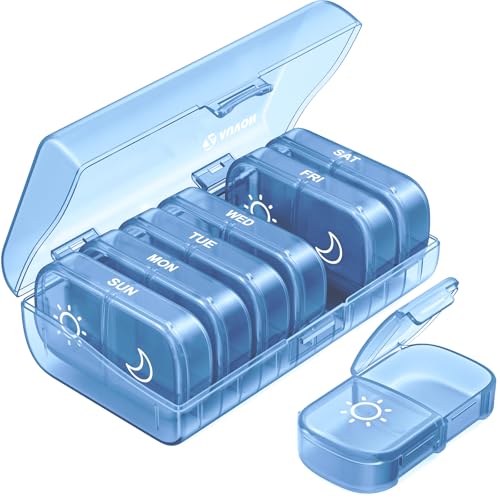 AUVON XL Weekly Pill Organizer 2 Times a Day, AM PM Pill Case with One-Side Large Opening for Easy to Use, Pill Box 7 Day Travel Medication Organizer for Medications, Vitamins, Fish Oils, Supplements - color: Ocean Blue