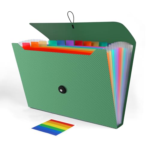 Expanding File Folder, Accordion File Organizer for Sorting Documents and Papers, 13 Pockets File Storage Organizer for Home, Travel and Office Use (Green) - color: Green