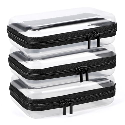 YOPCDJ 3 Pack Clear Hard Shell Zipper Case, Clear Zipper Pouches Waterproof Makeup Organizer & Travel Toiletry Bag, Plastic Pouch for Travel Office Storage, Home, Black Small Size - color: Black, size: Small