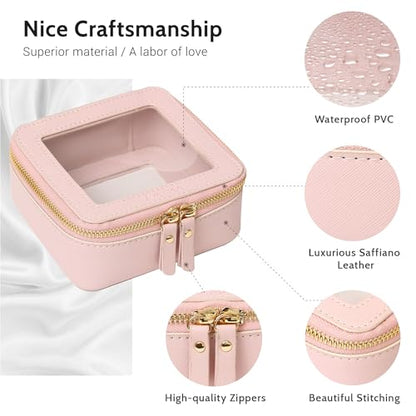 Aveniee Mini Clear Makeup Bag, Small Cosmetic Bags Travel Toiletry Pouch Organizer, TSA Approved Make up Case with Zipper, Car Bag for Essentials,Pink - color: Pink, style: Mini Chic