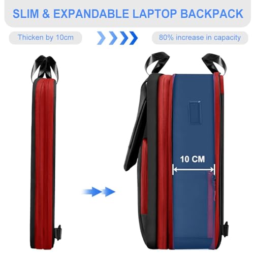 ZINZ Slim & Expandable Laptop Backpack 15.6 16 17 inch Travel Business Backpack Water-Resistant Daypack for Men and Women，Black red - color: B01rd01