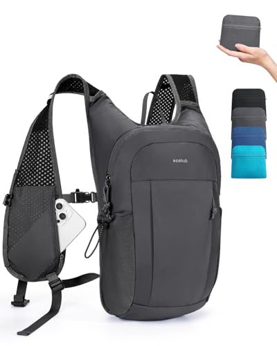 ECOHUB 15L Lightweight Packable Hiking Backpack for Travel, Small Daypack with Chest Strap & Phone Pocket, Water Resistant Foldable Backpack for Men Women - color: Grey