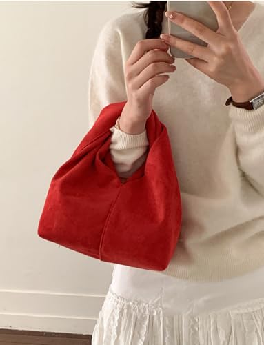 Slouchy Suede Crescent Crossbody Purses Women Cute Hobo Bags Trendy Satchels Underarm Shoulder Bag Travel Tote Handbag 2026 - color: A Suede Red-no Strap