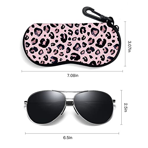 Sunglasses Soft Case with Carabiner Ultra Light Neoprene Zipper Glasses Case - color: Leopard