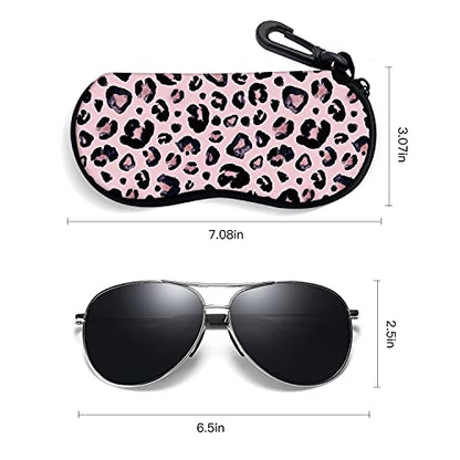 Sunglasses Soft Case with Carabiner Ultra Light Neoprene Zipper Glasses Case - color: Leopard
