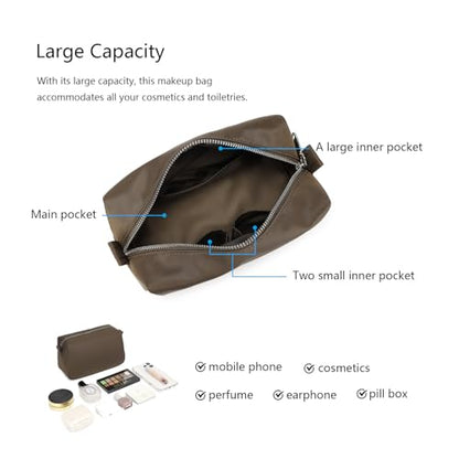 Organizer Bag Lightweight Cosmetic Bag with Ring Clasp Perfect Travel Makeup Bag for Women nylon Stand Up Design (Brown/Nylon) - color: Brown/Nylon