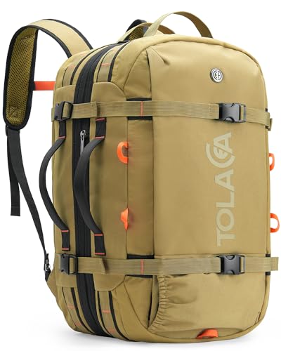 Tolaccea Travel Backpack for Men Women, 40L-50L Carry On Backpack with Wet Dry Compartment, TSA Approved Laptop Daypack Fits 15.6", Convertible Expandable Large Rucksack Duffel Bag for Work Travel - color: Khaki
