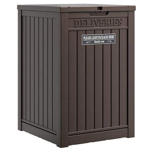 Package Delivery Box for Outside, Storage Box with Lockable Secure, Outdoor Resin Package Drop Container Waterproof for Backyard, Garden, Patio & Lawn, Brown - color: Brown