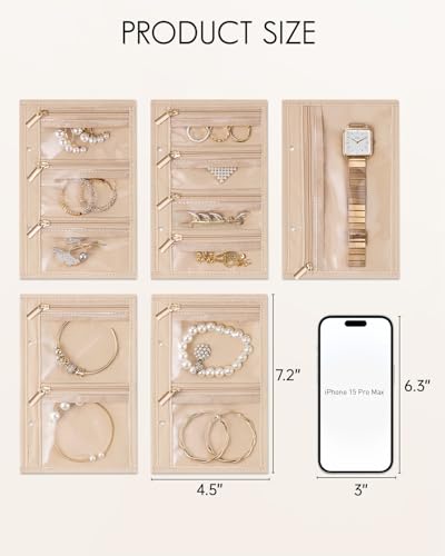 VLANDO Travel Jewelry Bags,Jewelry Storage Pouch,5 Pcs Clear Velvet Zipper Pockets Bag for Travel Business Trip Jewelry Organizer for Women Girls - color: 5 Pcs Bag