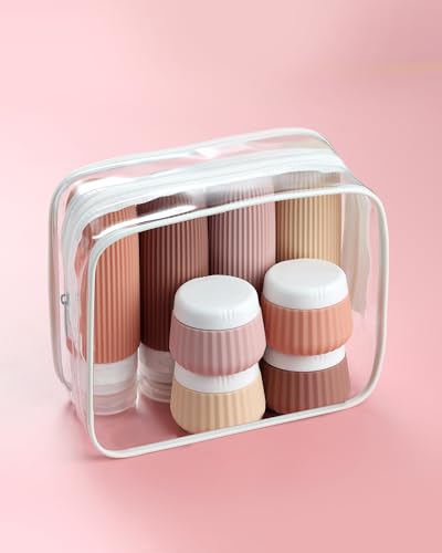 Mrsdry Travel Bottles - 8 Pack, TSA Approved 3 oz Travel Containers for Toiletries, Clear Bag, Leak Proof Silicone Squeezable Essentials Jars - color: Red Soil, size: Bottle 3oz Jars 1oz