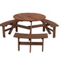 6 Person Circular Outdoor Wooden Picnic Table Sets for Patio Backyard Garden DIY w/ 3 Built-in Benches 1720lb Capacity,Brown - color: Brown-6-round