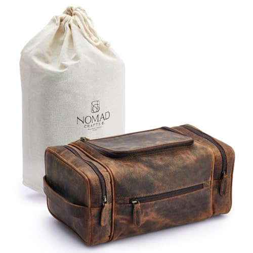NomadCraftsCo. Extra Large Leather Toiletry Bag for Men - Premium Leather Men's Toiletry Bag for Travel, Dopp Kit, Pouch, Large Travel Organizer - size: Extra Large
