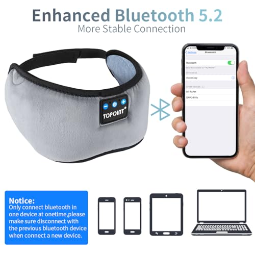 TOPOINT Sleep Mask with Headphones Bluetooth 5.4 Wireless, Sleep Headphones Earphones Earbuds with Microphone HD Speakers Music, Blackout Eye Mask for Sleeping Travel Meditation Men Women Cool Gadgets - color: Dark Grey, style: Ample Velvet