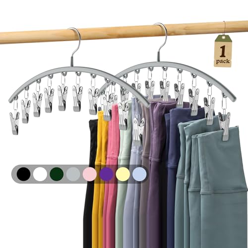 Volnamal Legging Organizer for Closet, Metal Yoga Pants Hanger w/Rubber Coated 1 Pack w/10 Clips Hold 10 Leggings, Hangers Space Saving Hanging Closet Organizer for Closet Organizers and Storage-Gray - color: Gray, size: 1 Pack