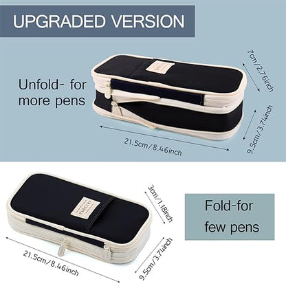 MAMUNU Expandable Pencil case with compartments, Large Capacity Pencil Cases Pencil Bag Pouch Office School, Portable Pencil Case Large School Stationery Organizer, Makeup Cosmetic Bag (Black) - color: Black