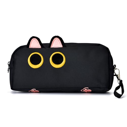 Hongdian Large Capacity Pencil Case, 3D Cat Pen Bags Pencil Pouch Organizer for Office College School - color: Black