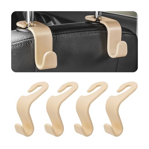 4PCS Car Seat Headrest Hooks, Auto Back Seat Hanger Holder, Durable Stylish Vehicle Organizer Universal Car Interior Accessories, Storage Hooks for Purses, Bags, Clothes, Coats, Hats (Beige/4PCS) - color: Beige