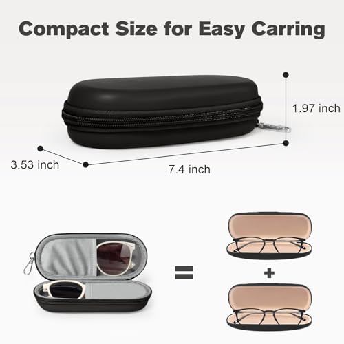 Double Eyeglasses Case, Dual Glasses Sunglasses Organizer with Zipper Closure, Eyewear Storage Box for Men Women Travel - color: Black