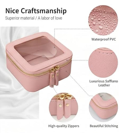 Aveniee Mini Clear Makeup Bag, Small Cosmetic Bags Travel Toiletry Pouch Organizer, TSA Approved Make up Case with Zipper, Car Bag for Essentials,Dusty Pink - color: Dusty Pink, style: Mini Chic