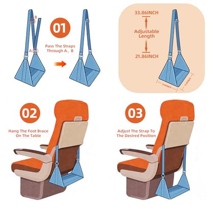 Airplane Foot Hammock, No Collapse Foot Rest for Plane Travel with Extended Adjustment Strap, Portable Desk Foot Hammock with,Cotton Denim, Foot Sling Travel Essentials to Relax Your Feet(Light Blue) - color: Light Blue
