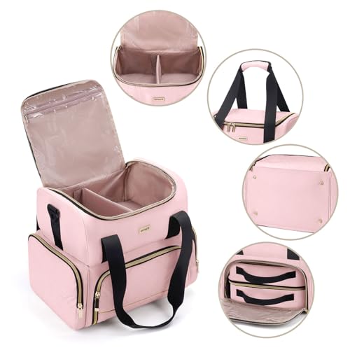 BAFAMYE Large Makeup Cosmetic Bag with 2 Removable Case, Double Layer Travel Makeup Organizer Case, travel Toiletry Bag For Women, Pink - color: Pink
