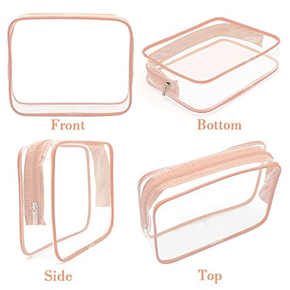 APREUTY Clear Makeup Bags, TSA Approved 6 Pcs Cosmetic Makeup Bags Set Clear PVC with Zipper Handle Portable Travel Luggage Pouch Airport Airline Vacation Organization (Pink) - color: Pink-6PCS (Large+Medium+Small)