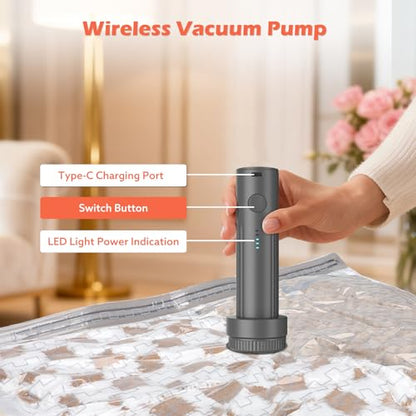 Travel Vacuum Bags with Wireless Charging Air Pump, 12 Pack Vacuum Seal Bags with 3 Sizes for Clothing Travel, Space Saver for Luggage, Business Trip, Home Storage, - size: 12 Combo Pack