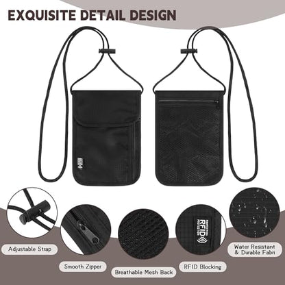 Likesing 5.5" L x 7.9" W Travel Neck Wallet, RFID Blocking Passport Holder, Security Lightweight Passport Travel Wallet, Neck Pouch Gifts for Women Men(Black) - color: Black