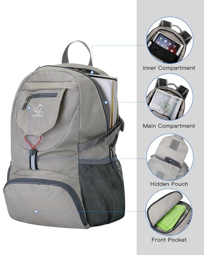 WATERFLY Small Lightweight Packable Backpack: 20l Ultra Light Foldable Travel Hiking Camping Daypack Day Pack for Man Woman - color: Grey3