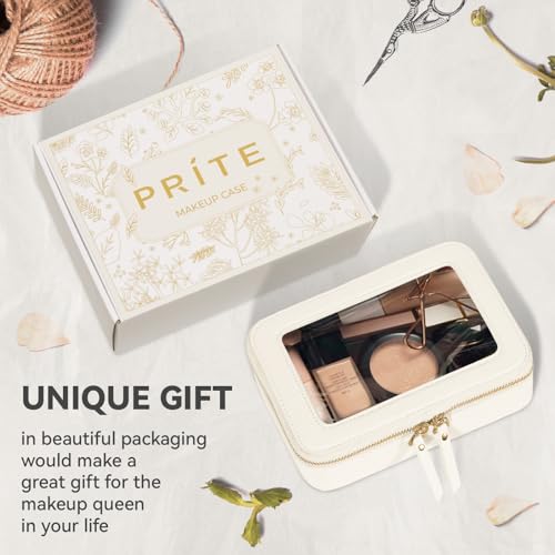 Prite Clear Makeup Bag Cosmetic Organizer Case Waterproof Travel Toiletry Bag Skincare Pouch with Golden Zipper(Beige) - color: Beige, size: Standard - Single Layer