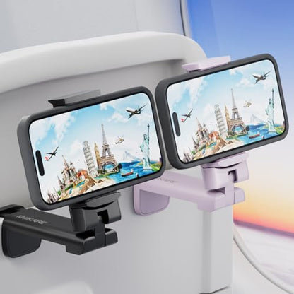 MiiKARE Travel Essentials Airplane Phone Holder, Universal Handsfree Phone Mount for Flying with 360 Degree Rotation, Travel Must Haves Phone Stand for Desk, Tray Table, Black&Purple - color: Black&Purple
