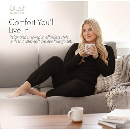 Blush by Us Angels 2 Piece Jogger Lounge Set for Women | Women's Travel Sweatsuit - Lightweight, Cozy Loungewear - color: Black, size: Small