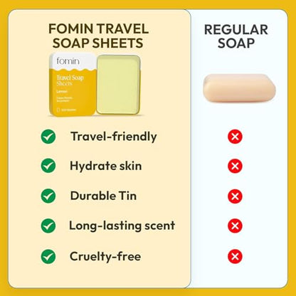 FOMIN - Paper Soap Sheets Tin for Traveling - (300 Sheets) Lemon Portable Travel Hand Soap Sheet, Dissolvable Mini Camping Hand Soap for Hand Washing - color: Lemon Pack of 3