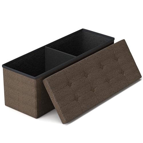 GLAXYFUR 43 Inches Folding Storage Ottoman Bench, Storage Chest, Footrest for Entryway, Living Room, Holds up to 660 lb, Brown - color: Brown