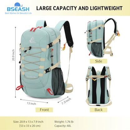 Bseash 40L Waterproof Hiking Camping Backpack with Rain Cover, Outdoor Sport Travel Bag Daypack for Climbing Skiing Cycling (Army Green) - color: Army Green