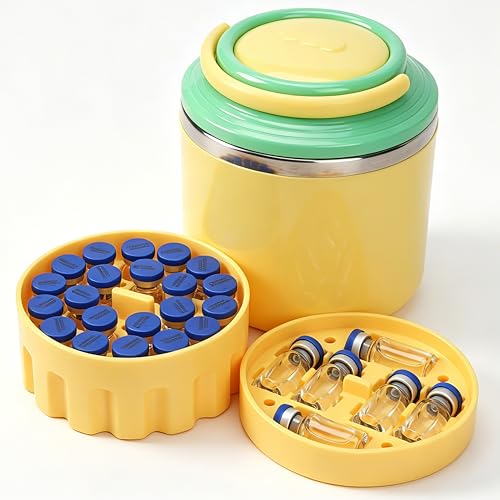 3ml Vial Inserts Organizer Jar, Holds 27 Vials, Portable Travel & Fridge Container for Peptides & Diabetic Medication, Yellow (Vials Not Included) - size: 1 short+1 tall with Jar