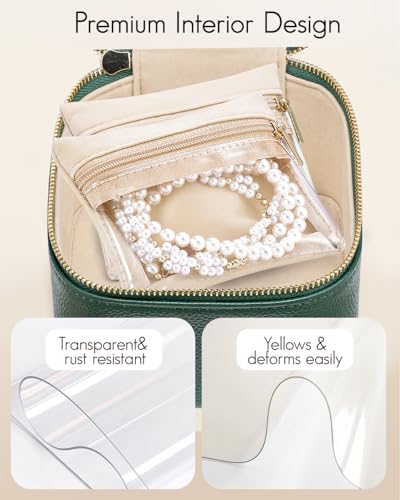 VLANDO Jewelry Travel Case,Travel Jewelry Organizer with Clear Velvet Jewelry Bags 6Pcs Zipper Pouch for Women Girl Christmas Wedding Gift-Green - color: B.6PCS Green