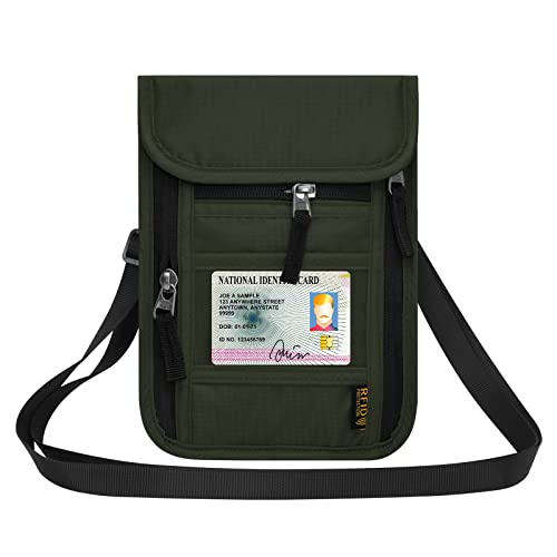 HOTEMIA Neck Wallet for Travel,Passport Holder Neck Pouch for Men Women with Adjustable Neck Strap and RFID Blocking - color: Olive Green