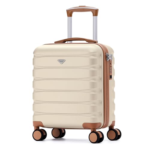 Flight Knight Carry On Suitcase 18x14x8" Hardside Built In TSA Lock & USB Port Lightweight Luggage Silent Double Spinner Wheels Maximum Underseat Carry-On Bag For American & United Approved Airlines - color: Cream/Tan, size: 18x14x8"