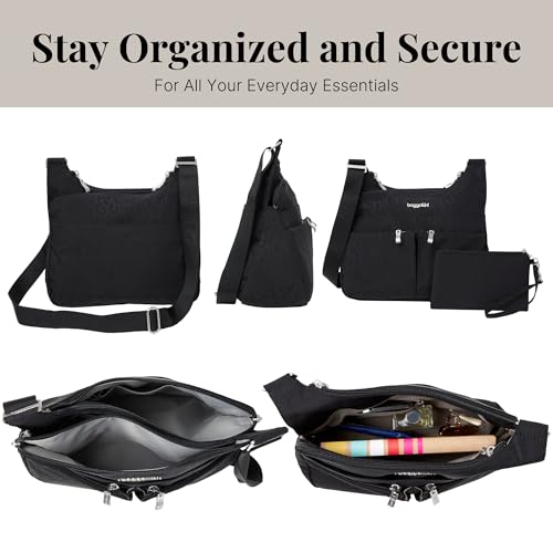 Baggallini Crossbody Travel Bag 11x8.5 Lightweight Water-resistant Nylon Handbag - color: Black Cheetah Emboss