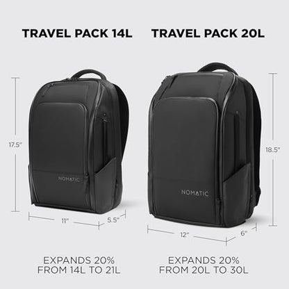 NOMATIC 20L Travel Pack - Mens Travel Backpack - Expandable to 30L - Water Resistant Daypack - TSA-Ready - Lightweight Business Traveling Backpack for Men - 16" Laptop Compartment - color: Black, size: 20L