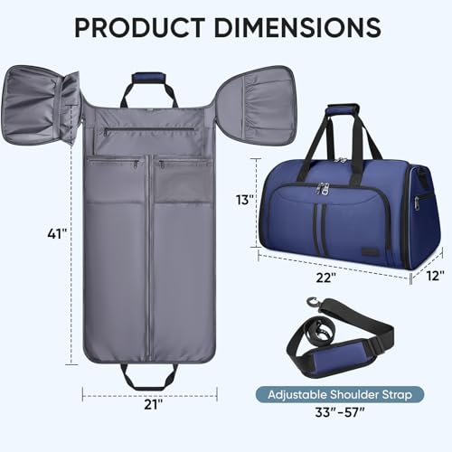 BALEINE Travel Garment Bag, Travel Suit Bag for Men, Water Resistant Carry on Garment Bag for Hanging Clothes, Garment Duffel Bag for Travel Business (Navy-Convertible) - color: Navy-Convertible